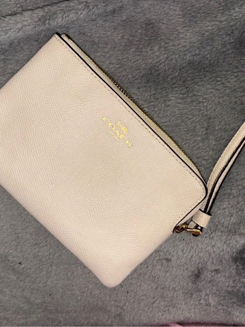 Coach Pale Pink Pebbled Leather Wristlet with Gold Logo